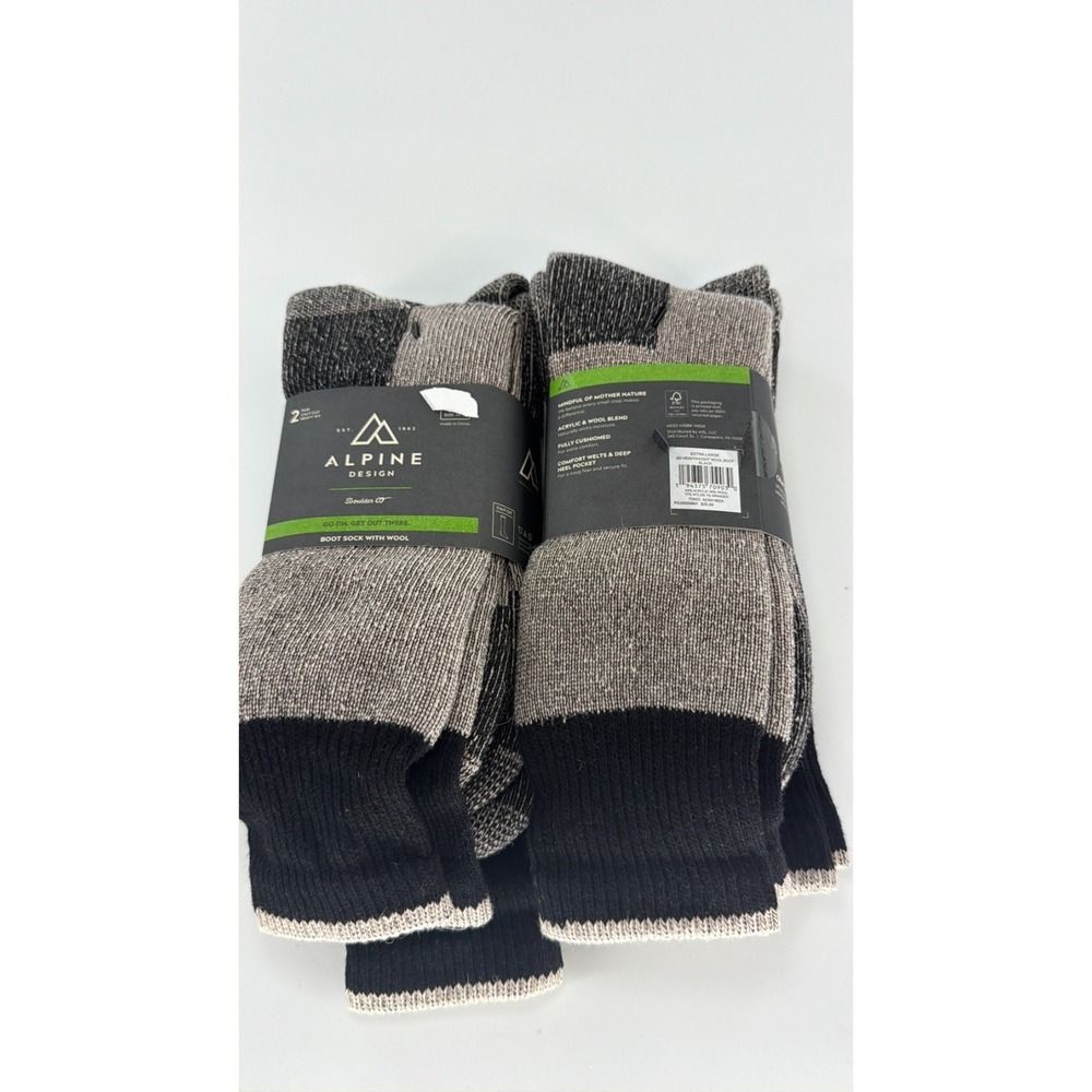 Alpine Design Mens 4 Pair Boot Socks Wool Size L 8-12 Calf Cut Heavy Weight